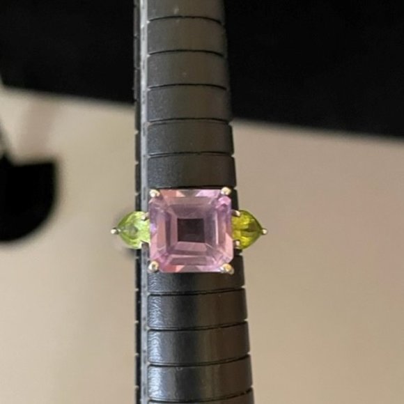 LG Rose de France Amethyst & Peridot Cocktail Ring a Heavy Sterling Silver Ring - Picture 13 of 13